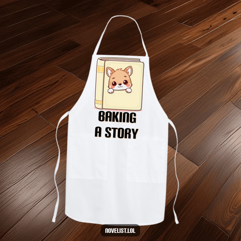 Funny apron with an animal peeking from behind a book, perfect for cooking and reading enthusiasts, a delightful funny gift.