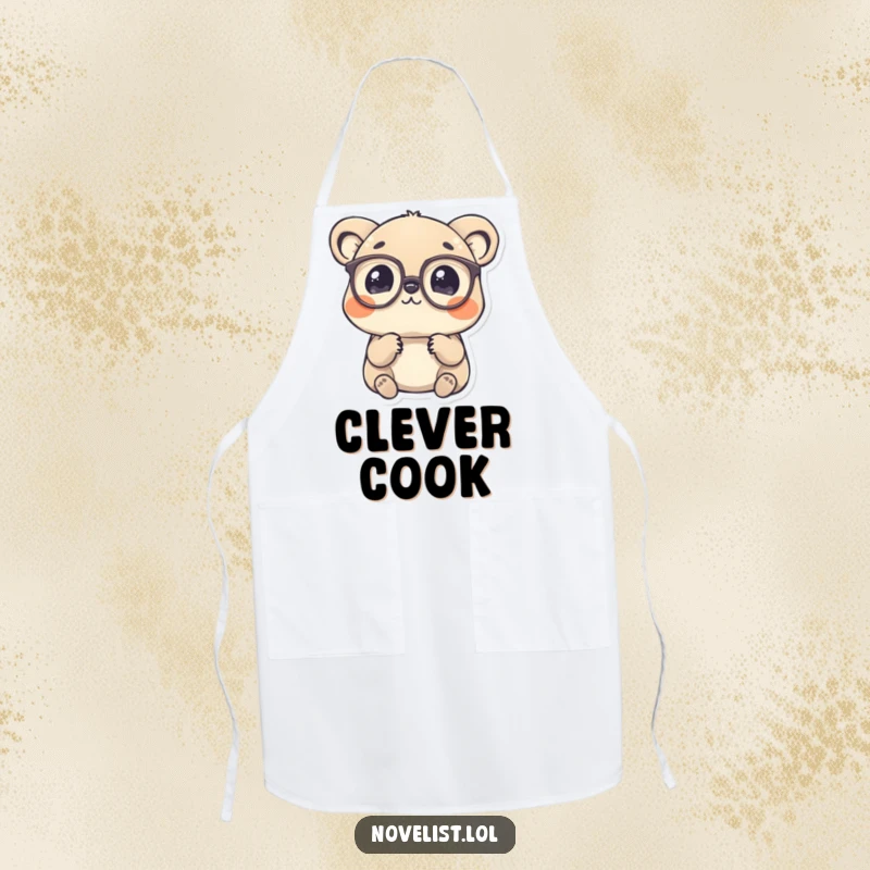Funny Apron: Spectacled animal contemplating a word, ideal for kitchen contemplation and fun.