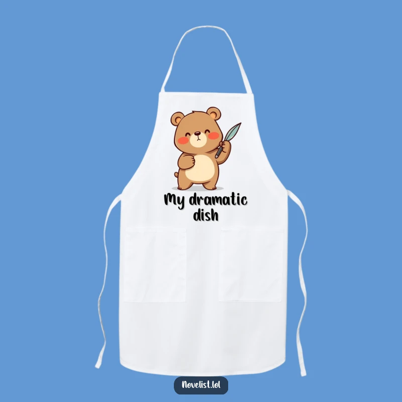 Funny Author Apron: Cheerful Bear With Quill - Hilarious Kitchen Gift for Storytellers