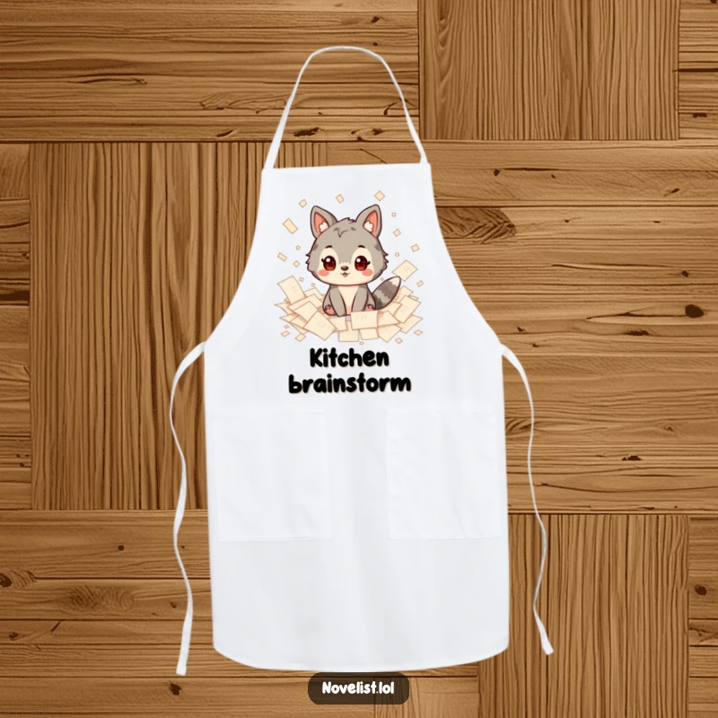 Funny Apron: Durable fabric showing an inspired animal character amidst scattered papers, perfect for protecting clothes during creative activities.