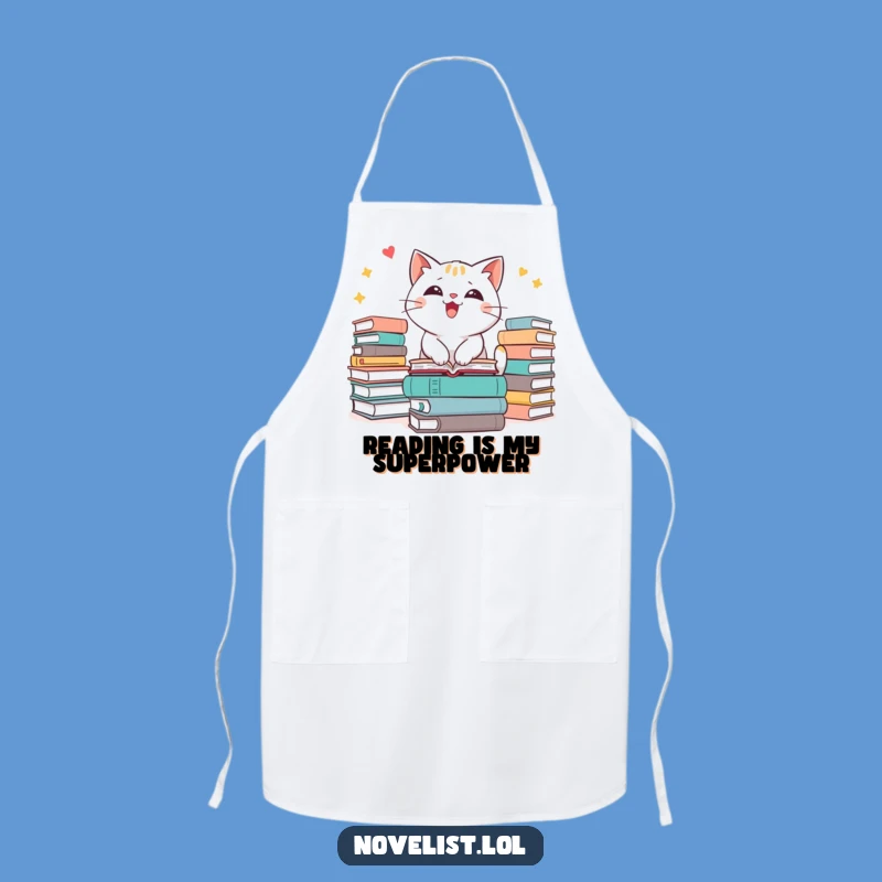 Funny Cat Bookworm Apron - Excitable Chef's Kitchen Gift for Readers