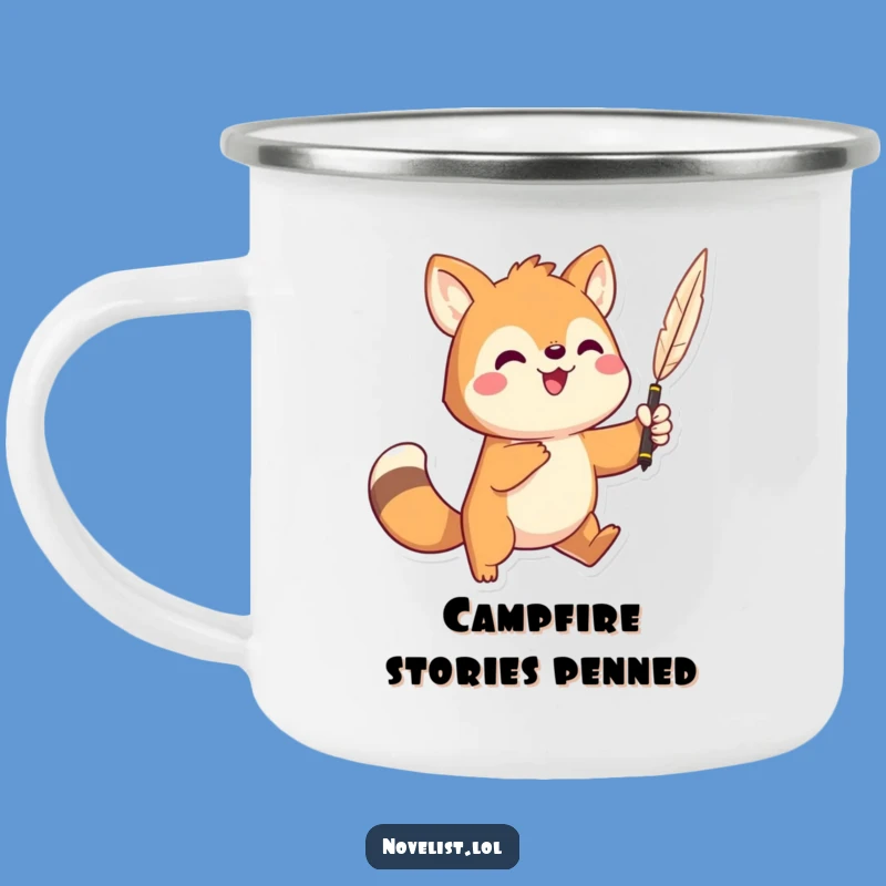 Funny Campfire Bard Mug: Dramatic animal with quill, outdoor storytelling gift.