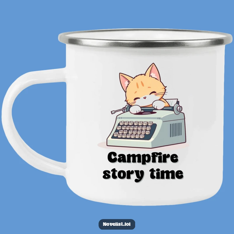 Funny Cat Typewriter Camping Mug: Cute Cat's Outdoor Writing Gift
