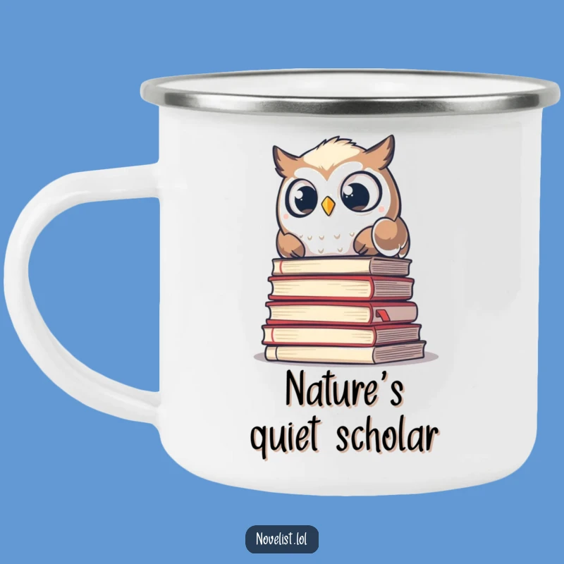 Funny Owl Manuscript Camping Mug: Adventure with Scholarly Surprise!