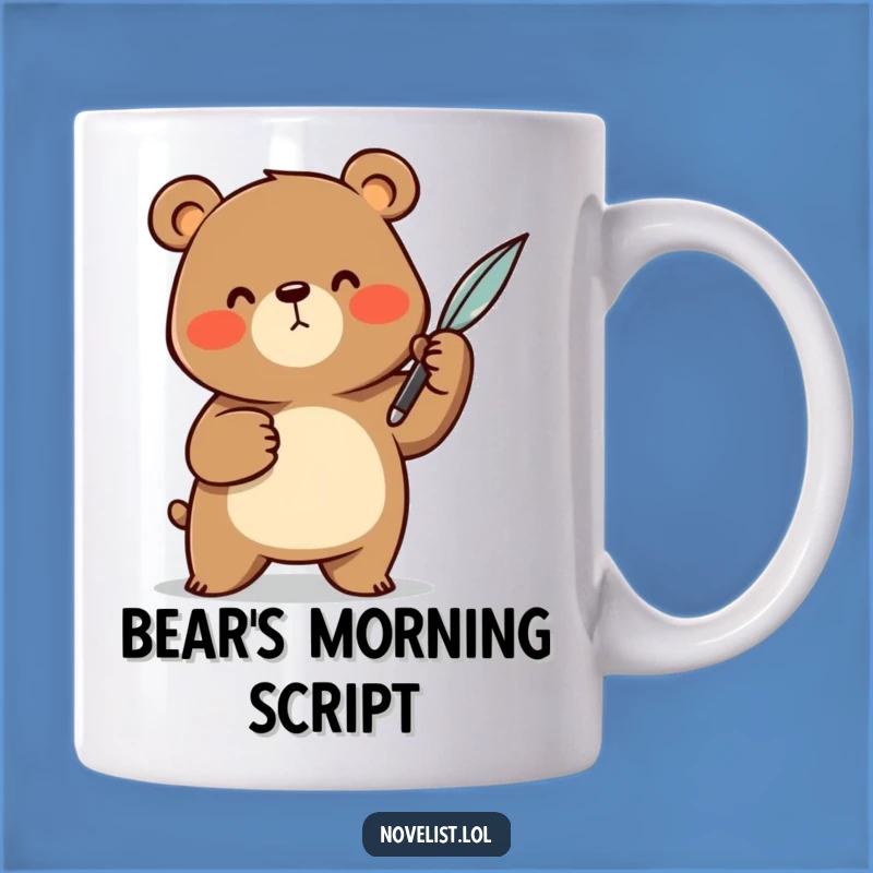 Funny Bear Scribe Mug: Cheerful Character With Quill - Hilarious Writer's Gift