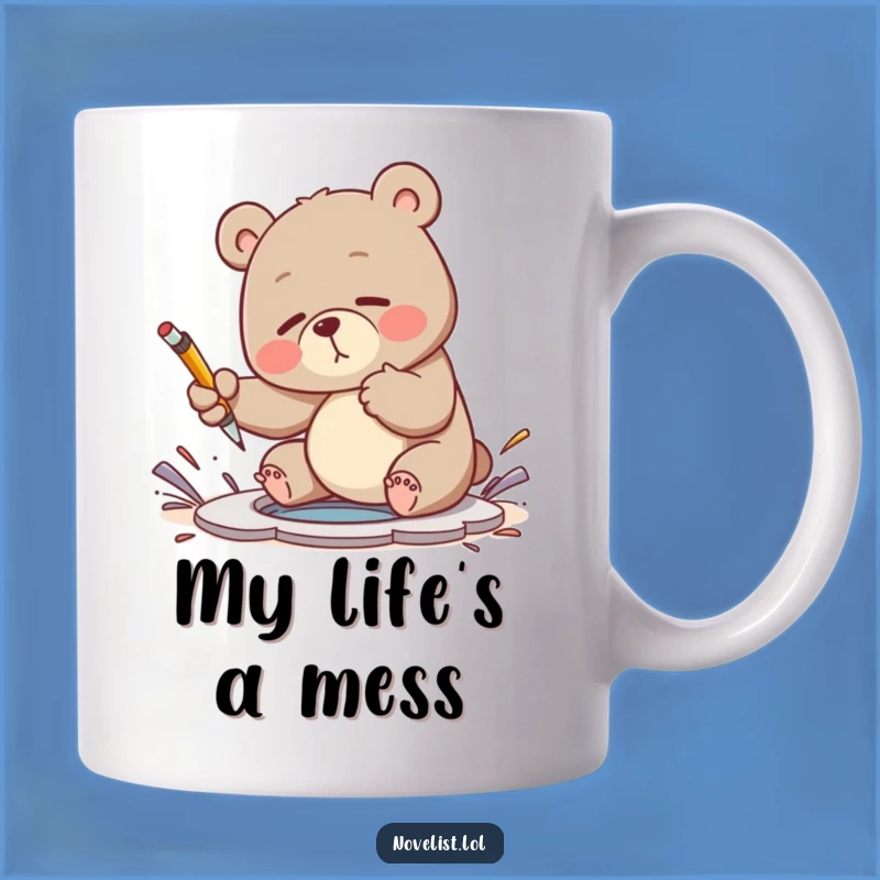 Funny Bear Plot Hole Mug - Clumsy Writing Character, Perfect Gift