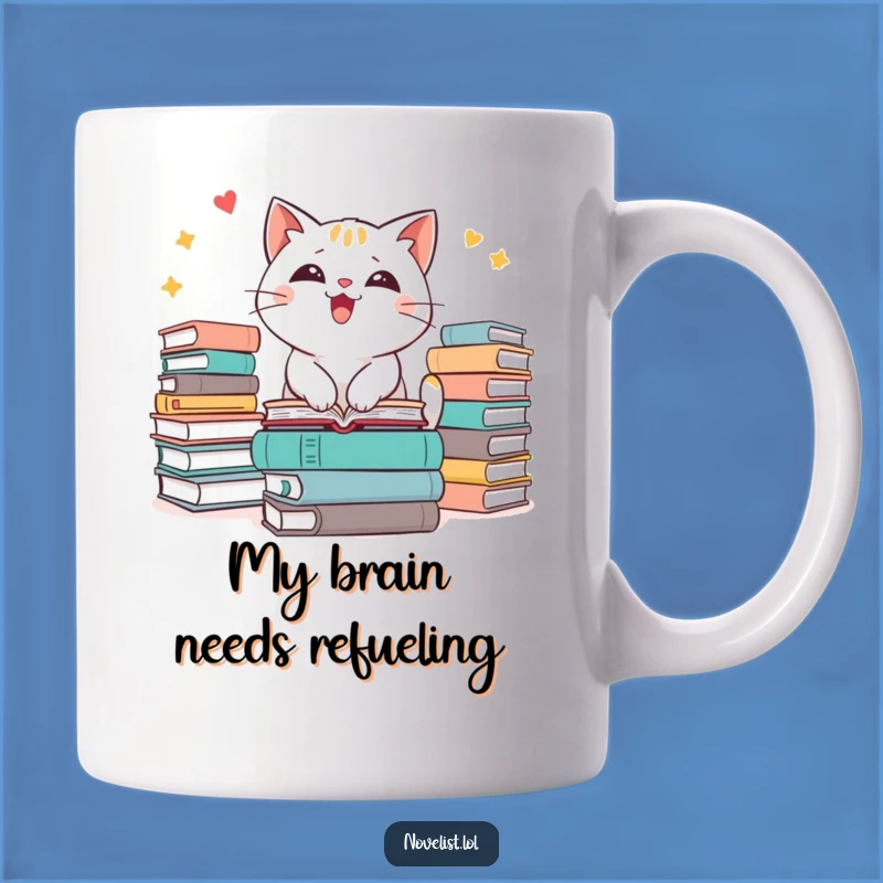 Funny Cat Bookworm Mug - Excitable Feline Reader Gift for Book Lovers