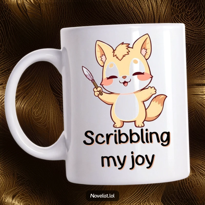 Funny Mug: Sweet animal dramatically gesturing with a quill pen, embodying the passion of writing.