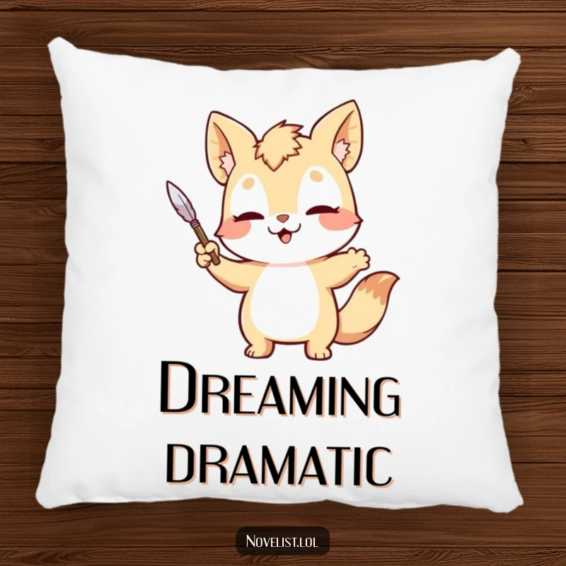 Funny Pillow: Animal dramatically gesturing with a quill pen, offering cozy comfort and literary inspiration.