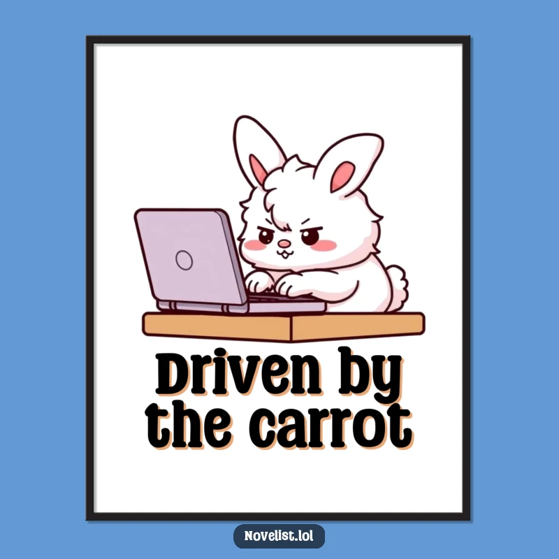 Funny Determined Digital Art - Bunny Typing Decor, Instant Funny Gift