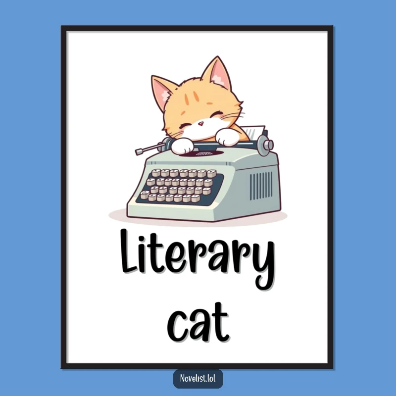 Funny Cat Typewriter Digital Art: Cute Cat's Writing Print Gift