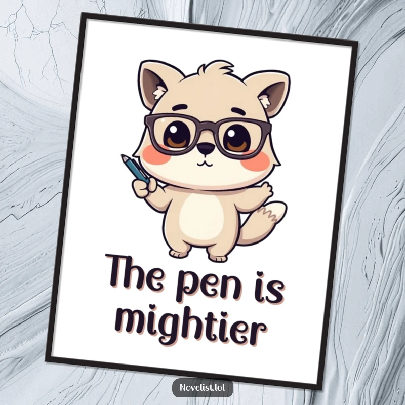 Funny Digital Art Print of a cute animal character with glasses, dramatically gesturing with a pen, perfect for decor.