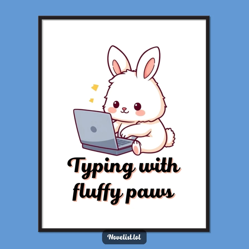 Funny Typing Digital Art: Cute Rabbit Character - Hilarious Printable Wall Decor