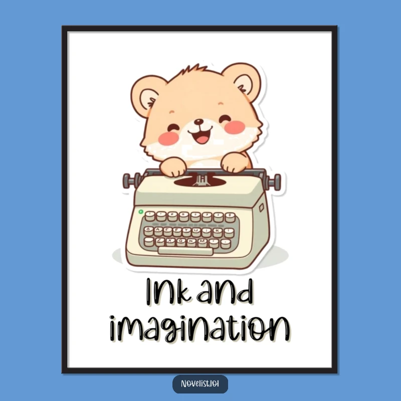 Funny Typist Animal Digital Print: Fuzzy creature typing, instant decor gift.