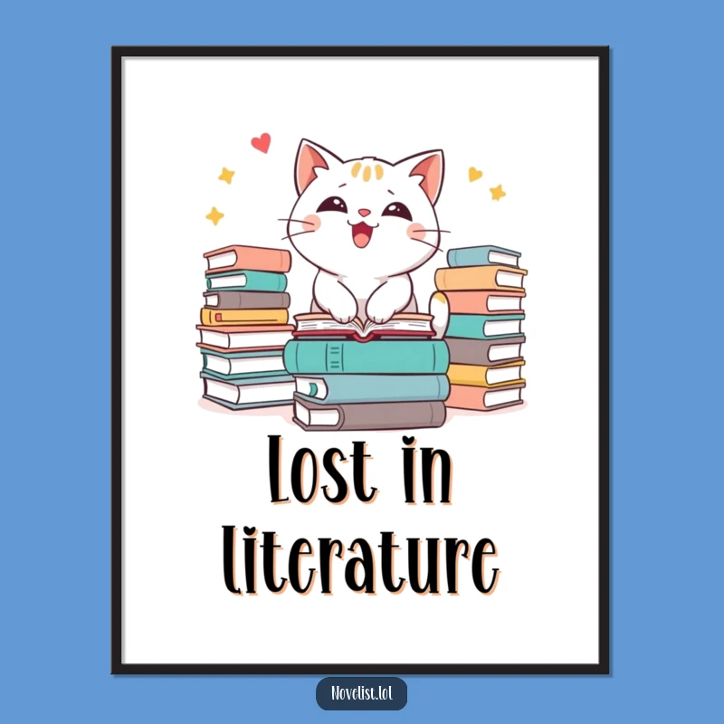 Funny Cat Book Lover Digital Art - Excitable Feline Reader Print