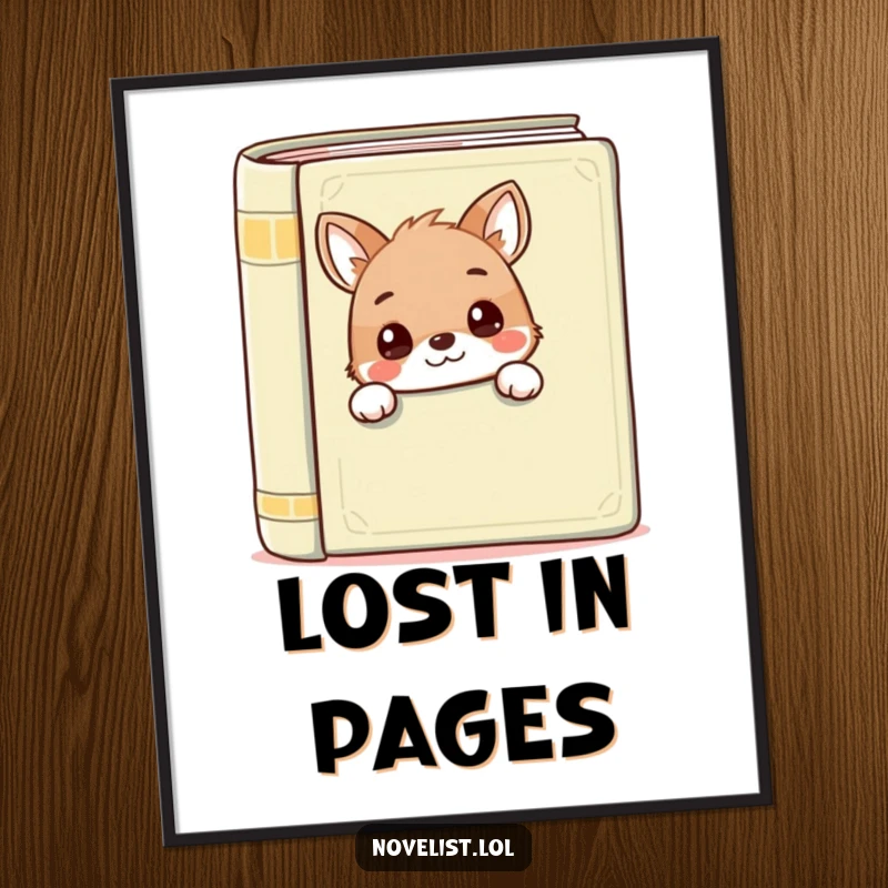 Funny digital art print of an animal peeking over a book, perfect wall decor for book lovers, a great funny gift.