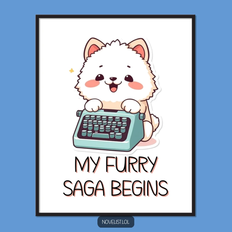 Funny Writer Art Print: Fluffy Animal Typing, Instant Funny Gift