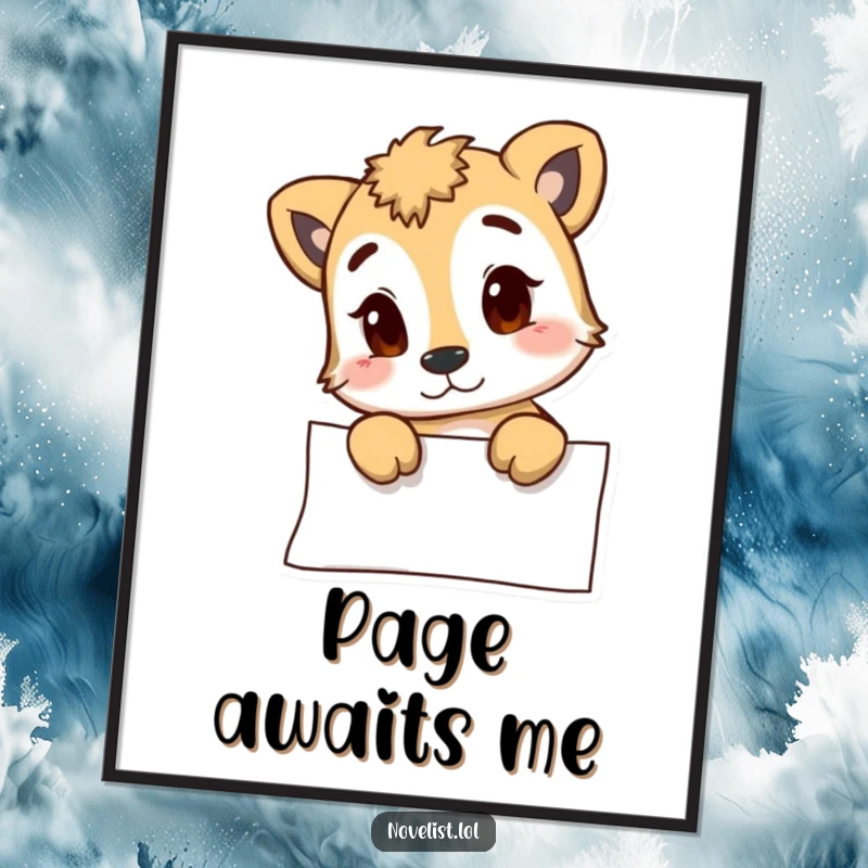 Funny digital art print of an animal character staring at a blank page, symbolizing creative thought, for instant humorous decor and a funny gift.