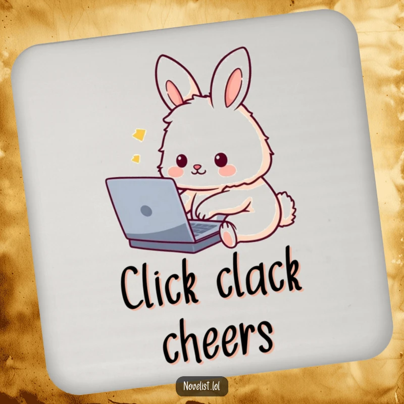 Funny Drink Coasters: Cute rabbit character typing on a laptop, offering humorous tabletop protection with a delightful, tech-inspired design.