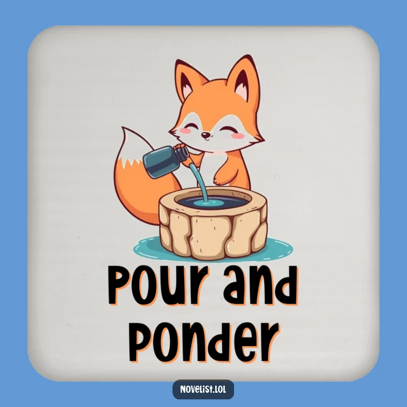 Funny Ink Coaster: Happy Fox Character Pouring - Hilarious Tabletop Protection Gift