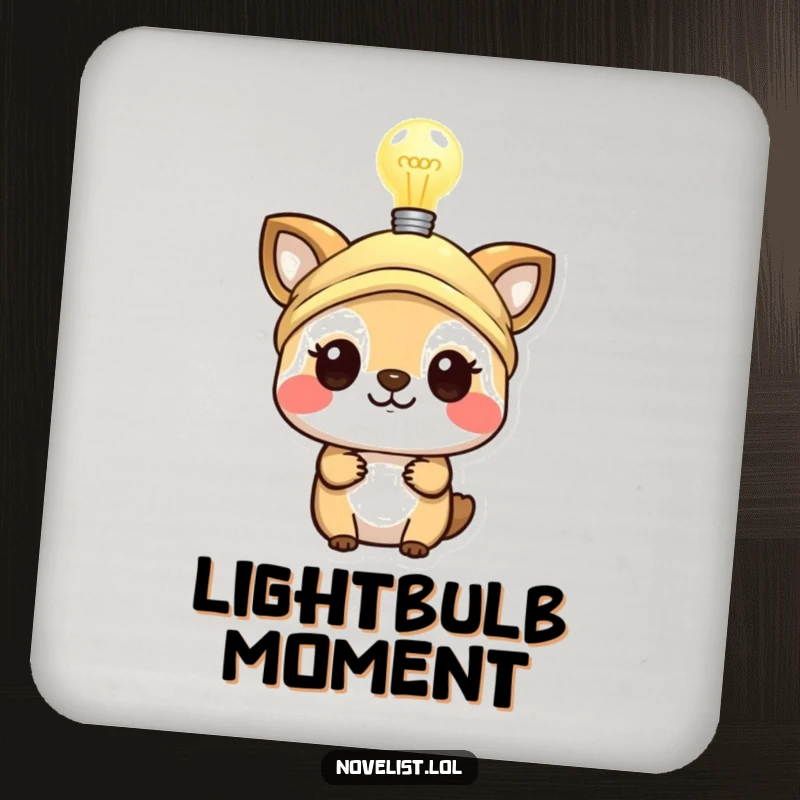 Funny coaster showcasing a small animal in a thinking cap with a glowing lightbulb, adding a touch of genius to drink protection.