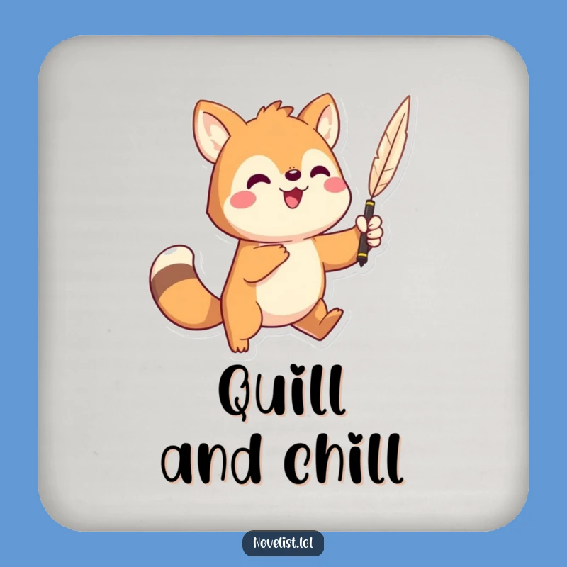 Funny Quill Coaster: Dramatic animal with pen, protects all surfaces gift.