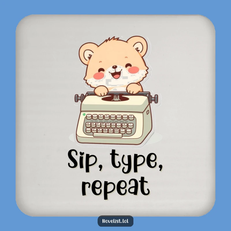 Funny Typewriter Coaster: Fuzzy animal typing, protects surfaces gift.