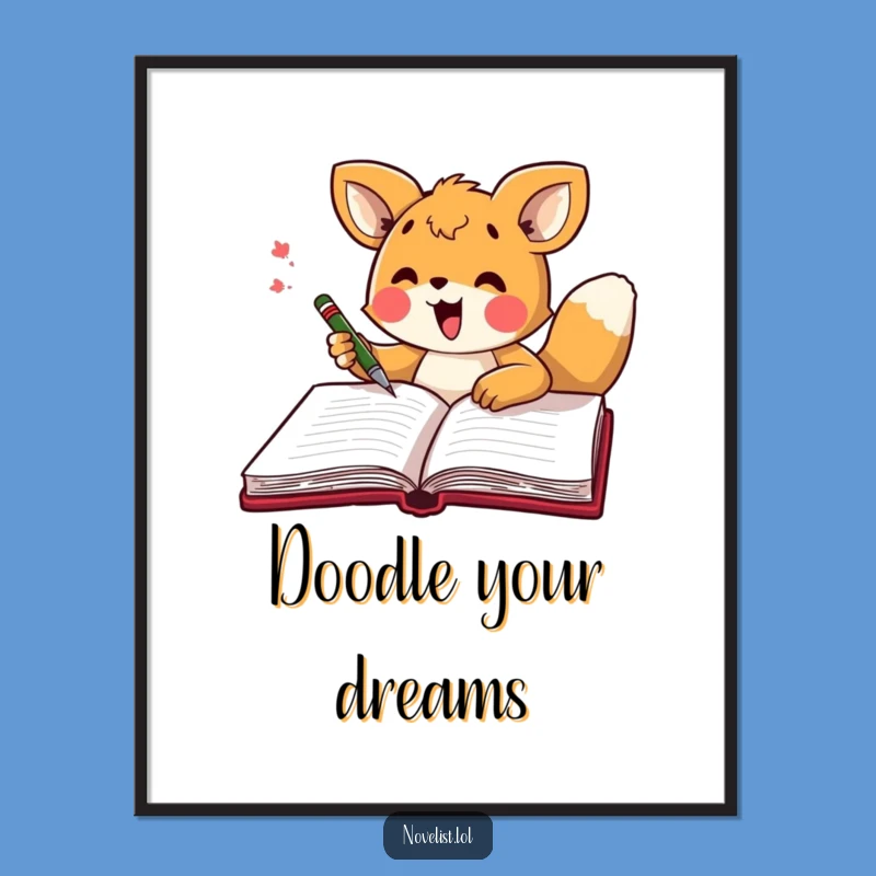 Funny Art Studio Poster: Excited animal scribbling, inspiring wall art gift.