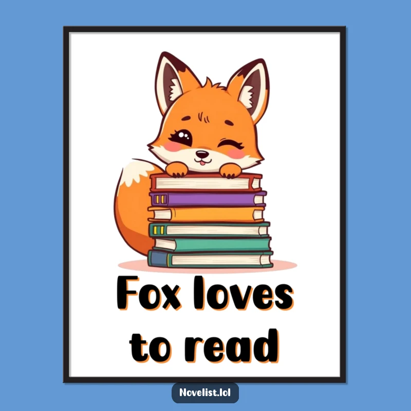 Funny Giggling Fox Bookworm Poster: Whimsical Wall Art for Readers