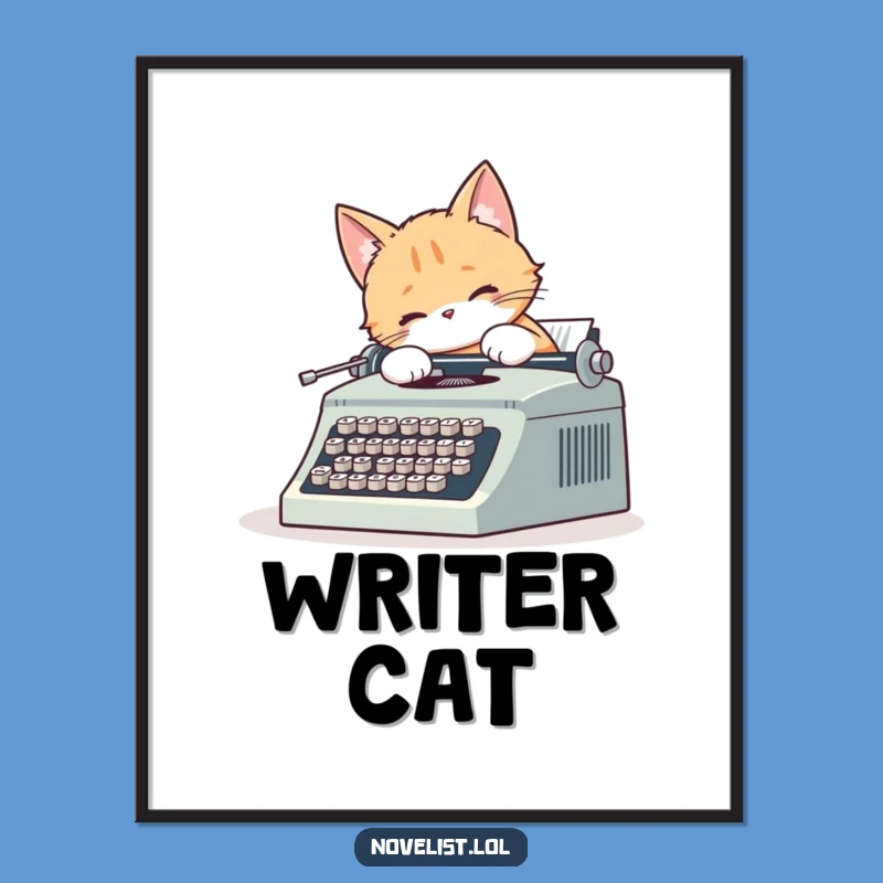 Funny Cat Typewriter Poster: Cute Cat's Writing Art Print Gift