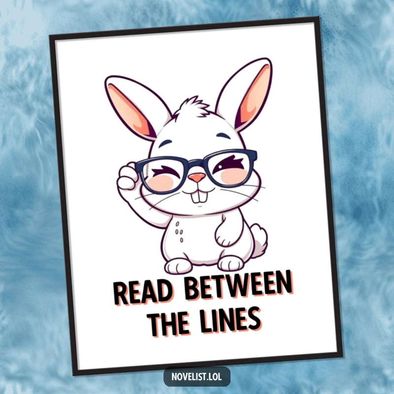Funny poster art of a winking rabbit adjusting its reading glasses with a creative, knowing grin.