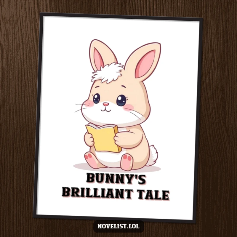 Funny Bunny Poster: A thoughtful bunny holding a tiny manuscript, looking contemplative, perfect for literary decor.