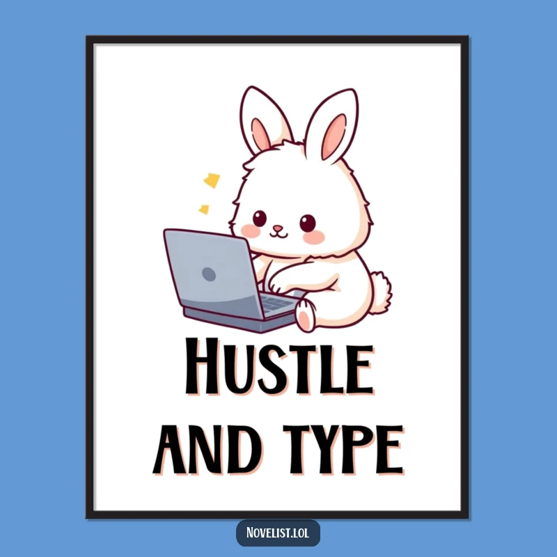 Funny Typing Poster: Cute Rabbit Character - Hilarious Wall Art for Home Offices