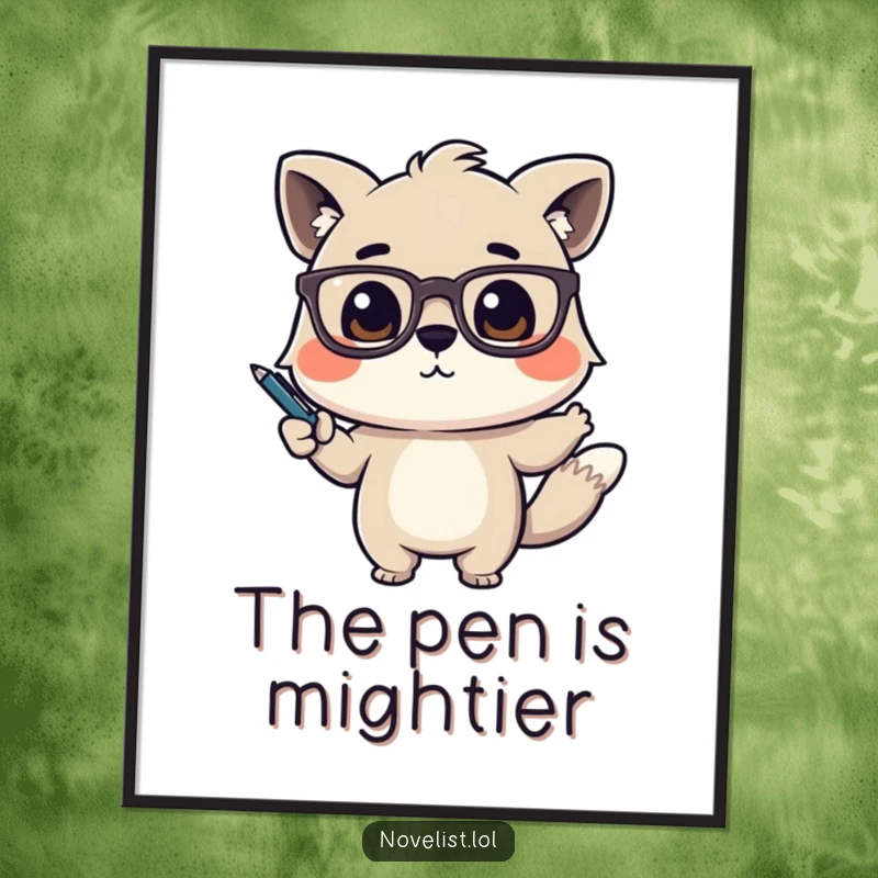 Funny Poster illustrating a cute animal character with glasses, dramatically gesturing with a pen, conveying passionate discourse.