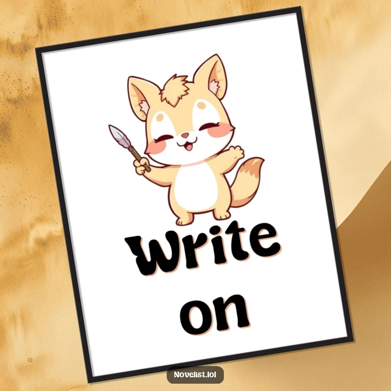 Funny Poster: Sweet animal dramatically gesturing with a quill pen, embodying the art of storytelling.