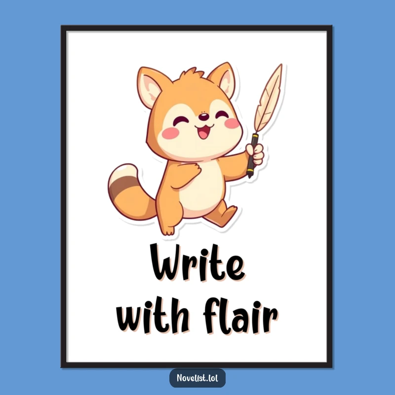 Funny Epic Tale Poster: Dramatic animal with quill, inspiring wall art gift.