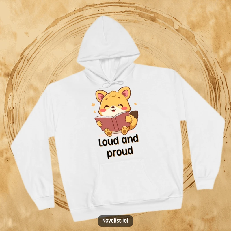 Funny hoodie with a lively animal reading a book with expressive gestures, perfect for cozy storytelling, a great funny gift.