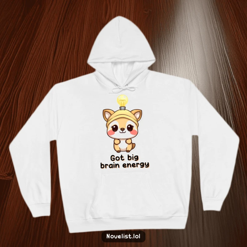 Funny hoodie featuring a small animal in a thinking cap with a glowing lightbulb, a cozy and witty design for smart people.