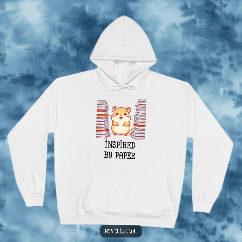 Funny Hamster Hoodie: A happy, inspired hamster surrounded by stacks of paper, perfect for radiating creative warmth.