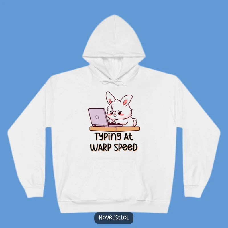 Funny Determined Hoodie - Cozy Bunny Typing Art, Warm Funny Gift