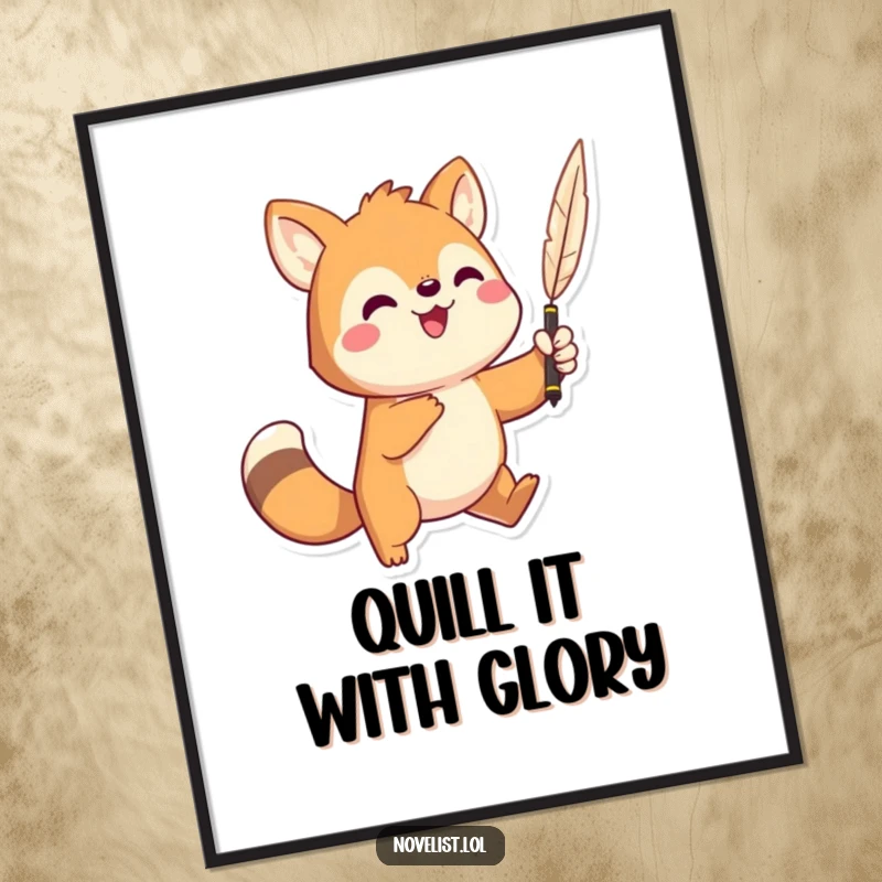 Funny Free Printable Wall Art: A character dramatically holds a quill pen high, inspiring creativity and artistic expression.