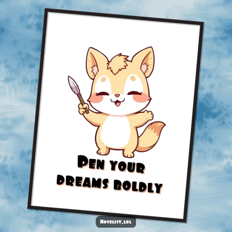 Funny Free Printable Wall Art: A sweet animal character dramatically gesturing with a quill pen, creating downloadable artful expression.