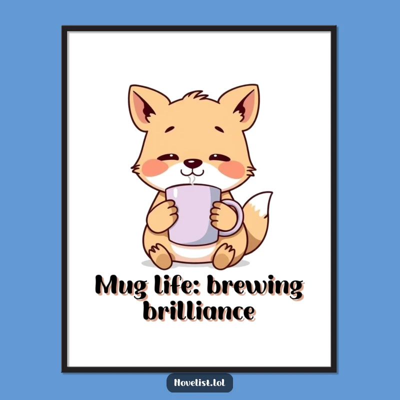 Funny Free Printable Wall Art: Pensive Animal with Mug, Cozy Downloadable Decor