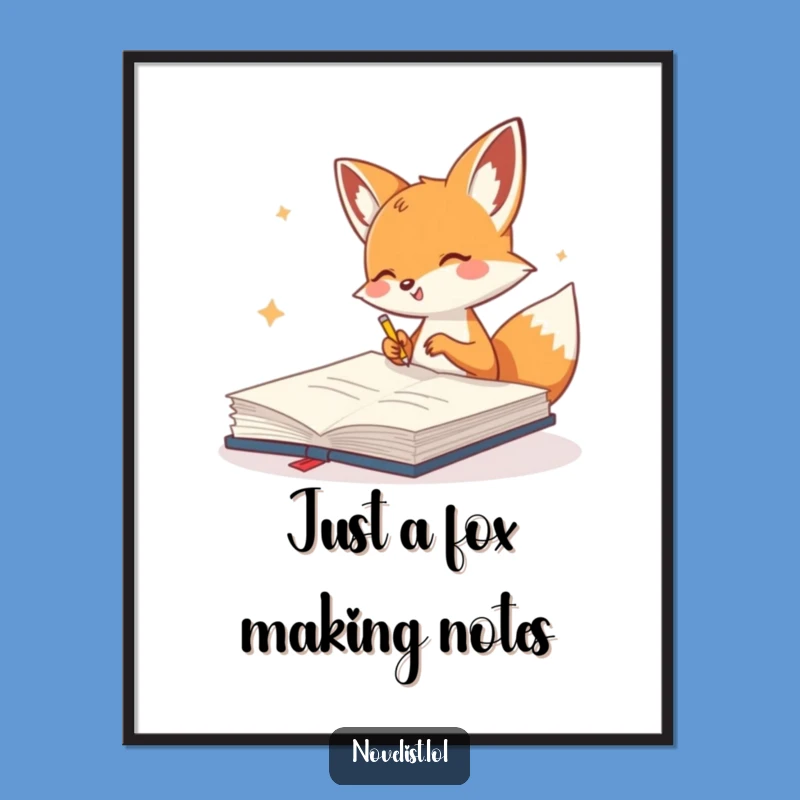 Funny Free Printable Wall Art: Happy Fox Scribbling Downloadable Decor