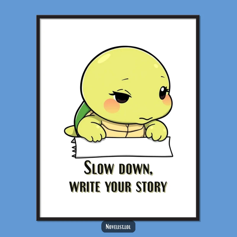 Free Printable Wall Art: Thoughtful Turtle Blank Page, Calm Downloadable Art