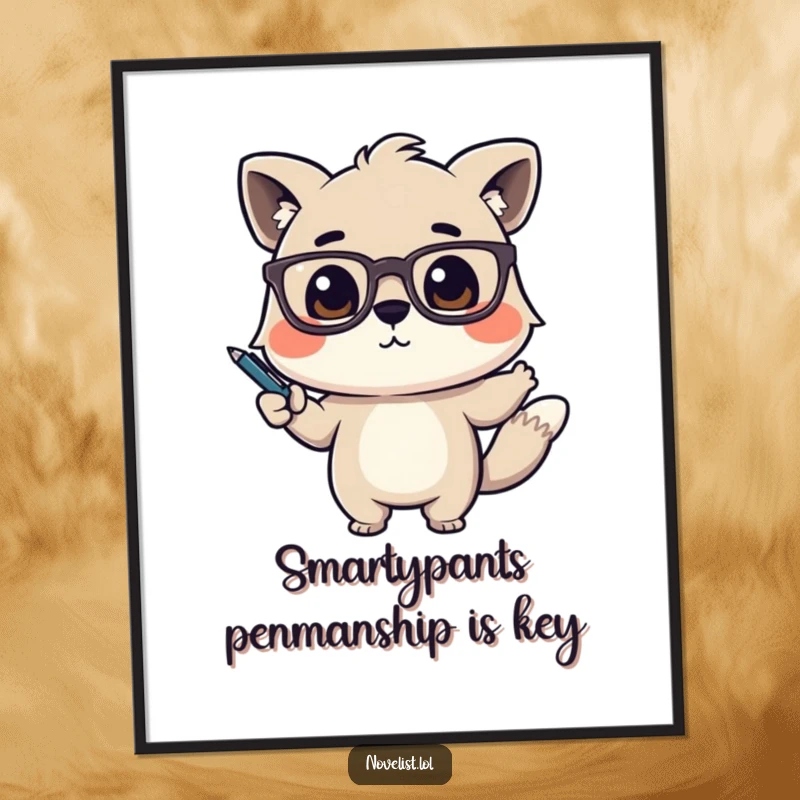 Funny Free Printable Wall Art of a cute animal character with glasses, dramatically gesturing with a pen, making a grand, explanatory point.