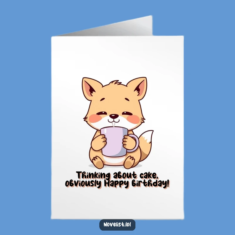 Free Printable Birthday Card: Pensive Animal with Mug Contemplating Funny Downloadable Gift
