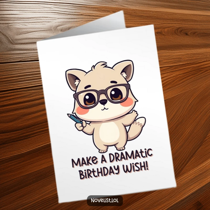 Funny Free Printable Birthday Card of a cute animal character wearing glasses, dramatically gesturing with a pen like a professor.