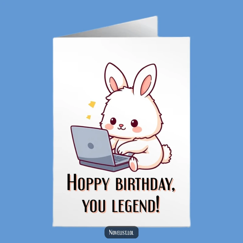 Free Printable Birthday Card: Typing Rabbit - Funny Downloadable Gift for Tech Lovers