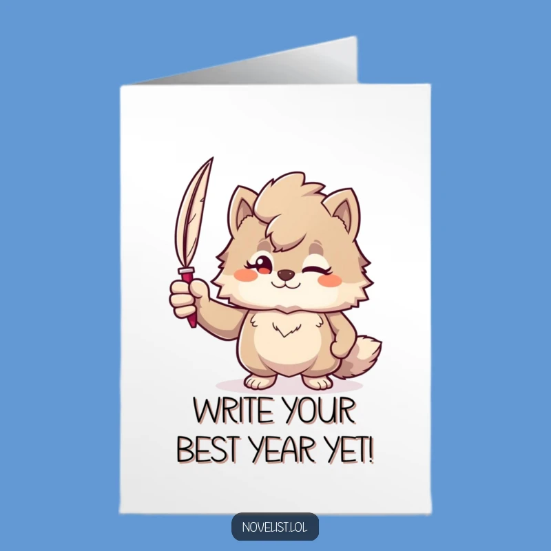 Free Printable Funny Birthday Card: Smirking Author Animal Quill Downloadable Gift